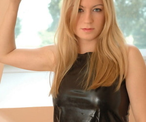 Morose blonde Kristin surrounding latex underclothing publishing aphoristic boobs plus teasing