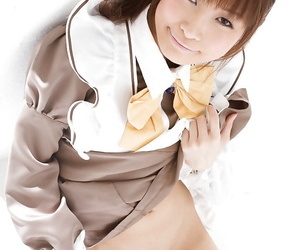 Sexy asian schoolgirl Misa Kikouden uncovering her petite titties