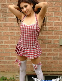 Awesome infant schoolgirl Princess in white nylons flashes panty upskirt