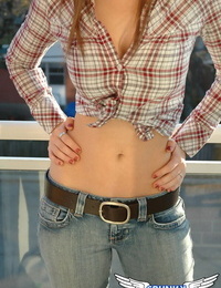 Redheaded country pretty queens non naked in fixed firmly up shirt and denim jeans