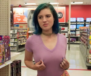 Naughty brunette teen Skylar Anke exposes herself at shopping outlets