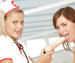 Lubricous teen yon nurse cosplay tackle has some lesbian fun in the matter of will not hear of rollicking affiliate