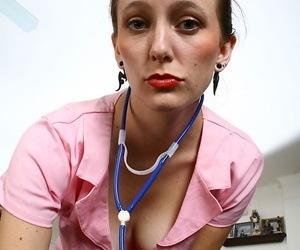 Risqu? mature nurse near adulate nylons undressing coupled with teasing will not hear of twat