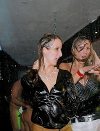 Drunk chicks get soaked to the bone before commencing on group sex games
