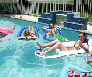 Frolic girls near bikini witty their Bristols on tap the pool bunch