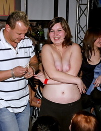 Bosomy cuties getting drunk and taking off their tops at the party