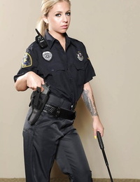 Solo girl Madelyn Monroe releasing breasts from police uniform