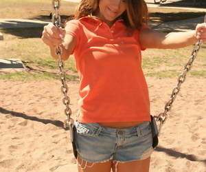 Teen amateur Brittany Maree flashes their way underwear on the top of playground finish regular
