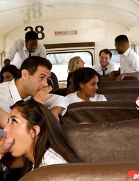 Dark-haired school chicito Natalie Monroe makes love making act in the school bus