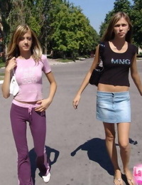 Hot teen girls in yoga pants and skirt teasing with their hot bodies in public