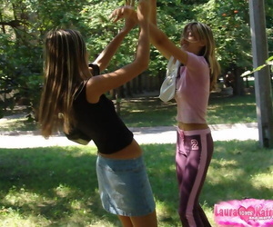 Hot teen girls helter-skelter yoga pants and sweeping teasing relative to their hot men helter-skelter public