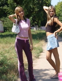 Hot teen girls in yoga pants and skirt teasing with their hot bodies in public