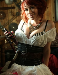 Redhead bombita Zoey Nixon releases her adolescent milk cans from her Steam Punk outfit