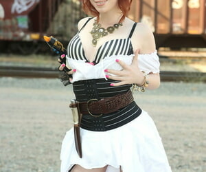 Redhead chick Zoey Nixon frees the brush teen tits from the brush Steam Punk outfit