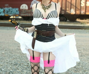 Redhead chick Zoey Nixon frees the brush teen tits from the brush Steam Punk outfit