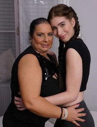 Fat housewife on touching titanic bosom dominates luring lesbian teen