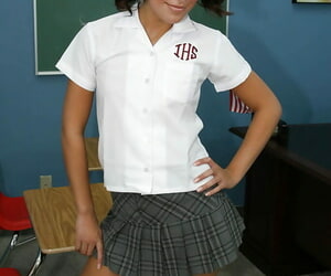 Underfed brunette in schoolgirl uniform Audrianna looks just unconditional
