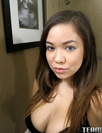 Breasty juvenile Audrina Grace making a selfie and getting naked