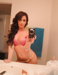 Verging on in force teen Mia Valentine taking cold mirror selfies while undressing