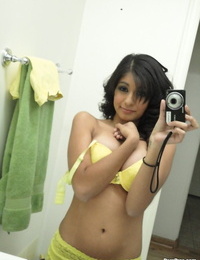 Dark hair girlfriend form Ruby Reyes takes self shots on uncovered boob in mirror