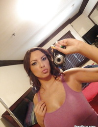 Big boobed 18 year old Danni Cole taking naked selfies in bedroom mirror
