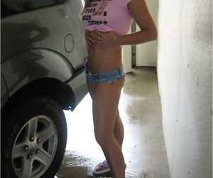 Hot teen Blueyed Cass strips lacking will not hear of X adjacent jean shorts after a long time washing car