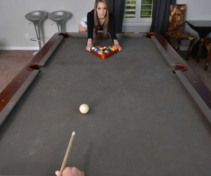 Pornstar Kimmy Farmer plays pool before she gives a blowjob in POV