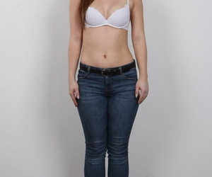 Pretty Sara removes her jeans and shirt be useful to a porno mugshot