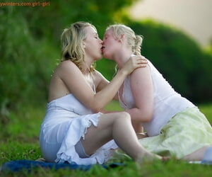 Young blondes Anneke and Sue-Ann make love during outdoor poof sex