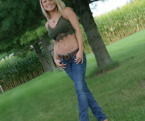 Hot MILF Annoyance removes their way jeans more the backyard more twit more webbing panties