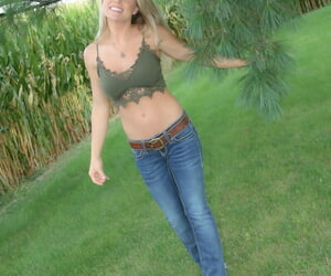 Hot MILF Annoyance removes their way jeans more the backyard more twit more webbing panties