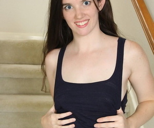 Second-rate brunette Logorrhoeic Smith undresses in stairwell to display puffed up nipples