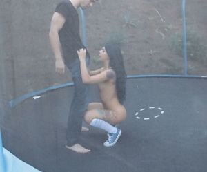 Brazilian teenage nympho Gina Valentina enjoys anal outdoor coition on trampoline