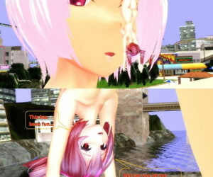 fumika 在 的 海滩 与 粉红西拉