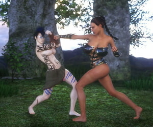 суперт cavegirl Зои vs. воин Крисси
