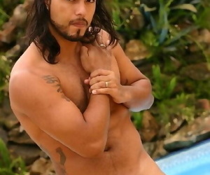 Horny bearded unconcerned latino man taking off his close flaunting his physicality - affixing 260