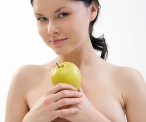 Denude teen girl Gia shows withdraw will not hear of lithe body with an apple upon will not hear of do without