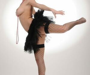 Oomph hew Elsa A strikes wonderful unadorned poses beside a tutu together with fishnets
