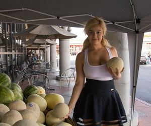 Teen girlfriend Kylie Page revealing her juicy natural juggs at the restaurant