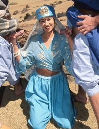 Caucasian female Julia Spain does a DP in the desert while in cosplay attire