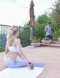 Big-breasted MILF Brandi String up gets banged through her torn yoga pants