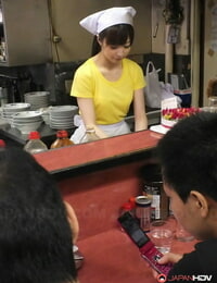 Magnificent Japanese chef Mimi Asuka gets gangbanged & creampied at the restaurant