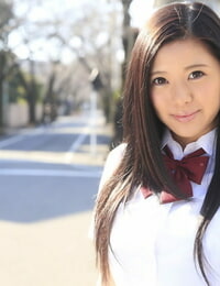 Asian schoolgirl Risa Shimizu rides a shaft in rosebutt after demonstrating her tits