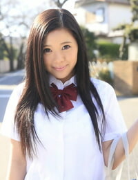 Asiatico studentessa Risa Shimizu corse un cazzo in collant dopo mostrando Il suo Tette