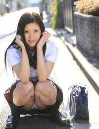 Asiatico studentessa Risa Shimizu corse un cazzo in collant dopo mostrando Il suo Tette