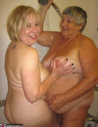 Grandma Libby and her lesbo lover wash each other during a shower