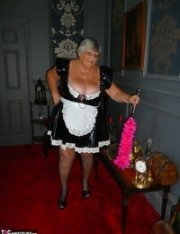 Big old maid Grandma Libby doffs her uniform to pose bare in blossom