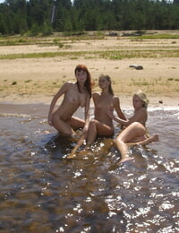 All-natural teenager bombshells posing ball-sac bare & toying in the river water