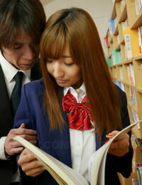 Japanese schoolgirl Misaki Asuka gets fucked hard & creampied in the library