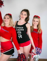 3 cheerleaders discovers the delights of sapphic sex on a white bed